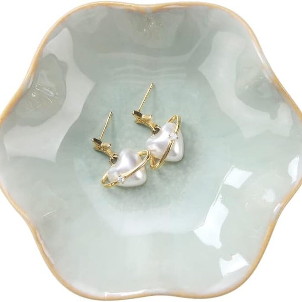 Lotus Leaf Shape Decorative Ring Tray, Small Key Bowl, Ceramic Trinket Tray Jewe